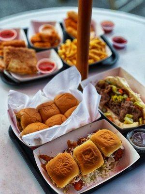 sliders, pizza pouch, fries, nuggets, chicken sliders and more