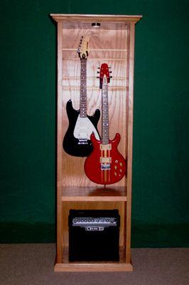 Custom Cabinet - Single Guitar Cabinet with 2 Hangers and Optional Large Storage Drawer
 Shown in Antique on Oak