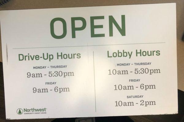 Medford lobby and drive-thru hours.