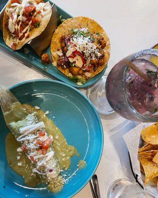 Chicken tamale, cauliflower tostada, and fish taco. All yummy, especially the tamale!