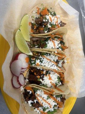 Delicious Mexican Tacos With cilantro, onion and fresh cheese