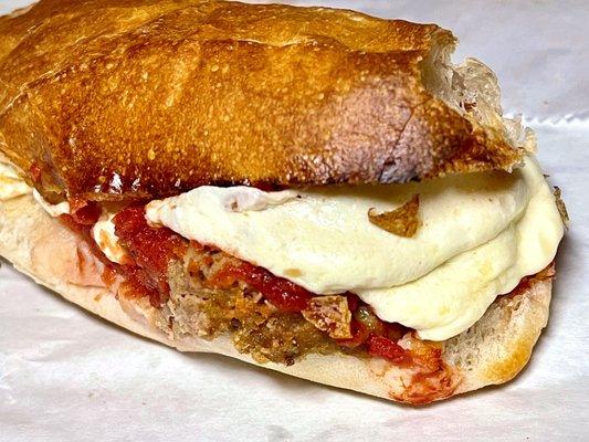 Meatball grinder with marinara sauce and fresh mozzarella