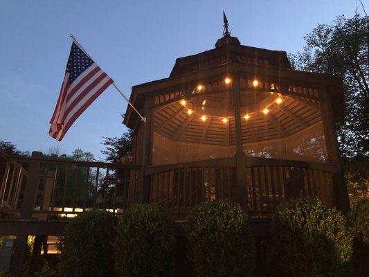 Edison party lights installed in a gazebo