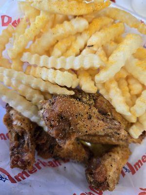 6pc Honey garlic wings with seasoned Fries!