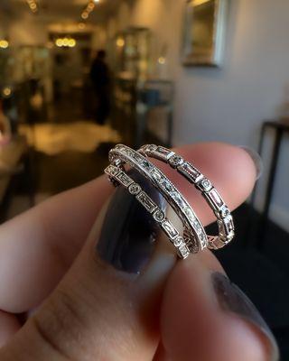 Eternity wedding rings and layering bands, with mixed shapes. Catherine Angiel NYC