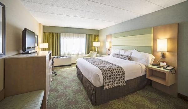 Guestrooms at Crowne Plaza Lansing West feature 48" HDTV, Keurig coffee maker, microwave, mini refrigerator, Wi-Fi, aromatherapy kit, & more