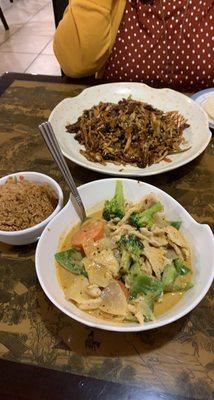 Green curry chicken and Moo shu beef