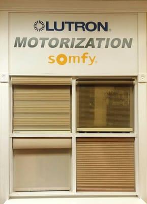 We can help design a motorized window treatment solution for your whole home from such vendors as Hunter Douglas, Lutron, & Somfy