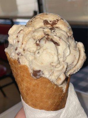 English Toffee ice cream in a waffle cone