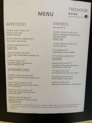 dinner menu as of May 2024