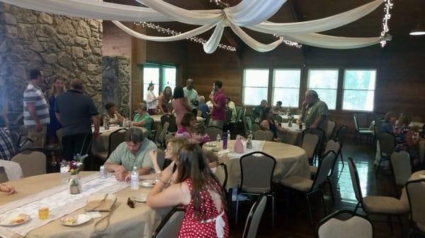 Inside the lodge - decorated for a summer wedding