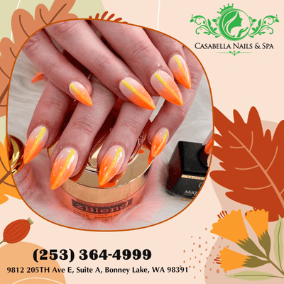 Embrace the elegance of autumn with our french nails in fall-inspired hues, adding a touch of sophistication to your seasonal style!