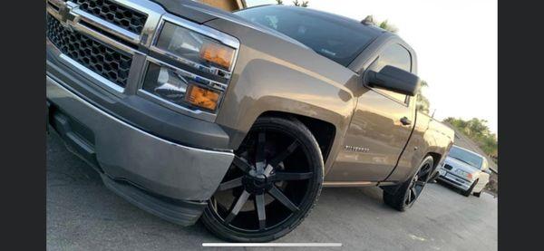 Dropped Chevy Silverado aligned at True Line.