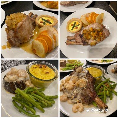 Wedding entrees: Stuffed pork chop or beef with creamy shrimp sauce