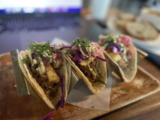 Jackfruit Tacos with lime cilantro crema sauce