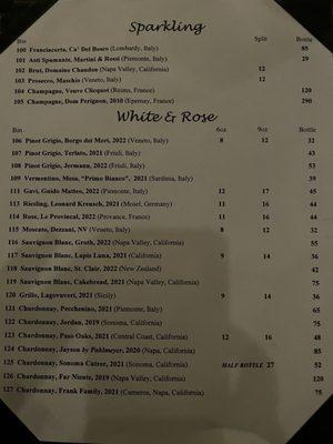 Sparkling, White, & Rose Wine Menu 11/2023