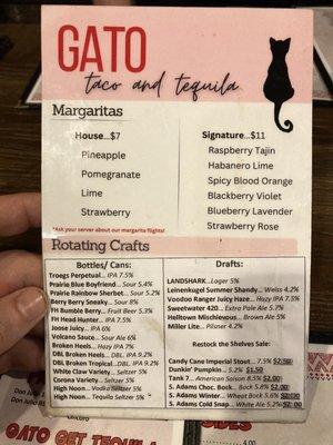 Drink menu