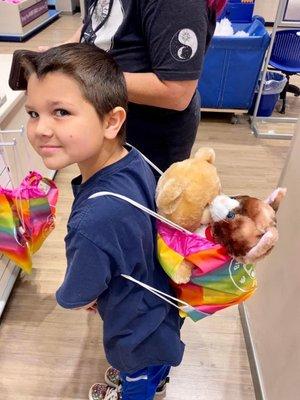 A little backpack to carry his new buddies in.