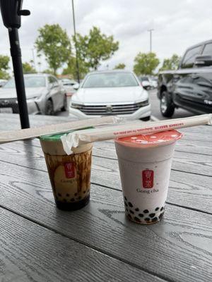 Taro smoothie with boba and brown sugar boba