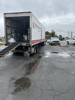 Performance Food Group truck trespassing on private property.