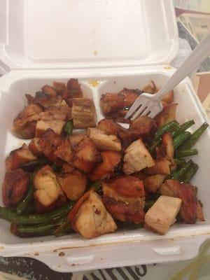 Bourbon chicken maybe and green beans