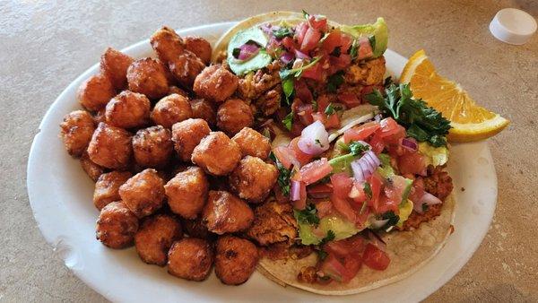 Chorizo Tacos sub sweet potato tots. Pretty good