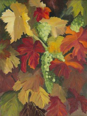 Napa Valley vines in The Wine Country are spectacular.  True colors with Chardonnay wine grapes in this painting