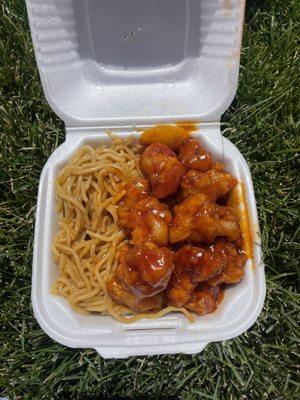 Side of orange chicken and Cho mein.