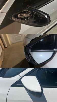 Top and middle photo (broken side mirror)  Bottom photo is after replacement ~