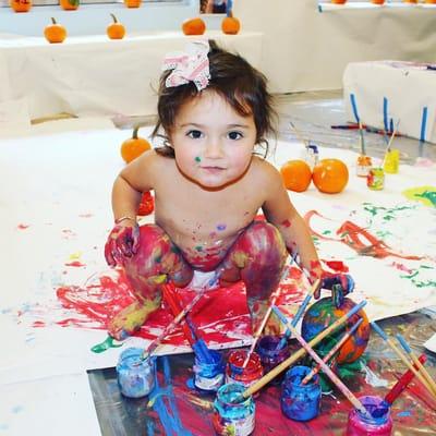 Some of our kids were so excited to play with paint & get colorfully messy at our Pumpkin Paint Party!