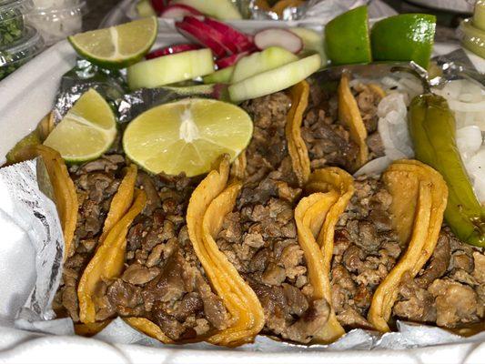 Beef tacos on corn tortillas