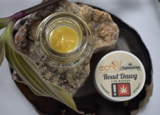 Road Dawg Live Resin cultivated by Benson Arbor and processed by Echo Electuary