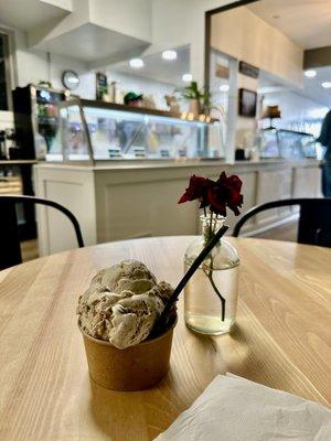 Ice cream with checkout counter in background