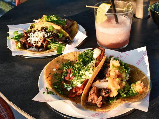 the bandito and patatas bravas tacos with a door county cherry frozen daiquiri