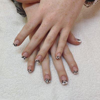 Hard gel French manicure with cheetah nail art