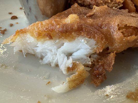 Shiner-battered cod fillet with malt vinegar