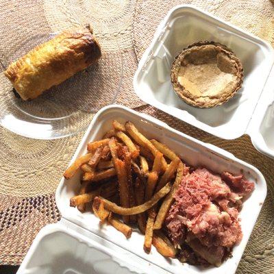 Jacques platter, sausage roll, butter tart