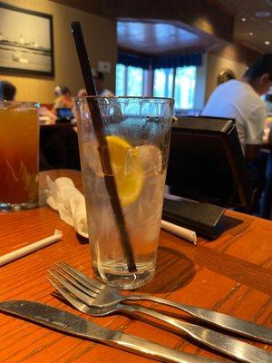 Water with lemon & peach tea