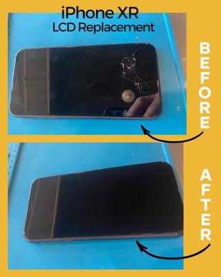 Check out this before and after transformation of an iPhone XR with a cracked screen!