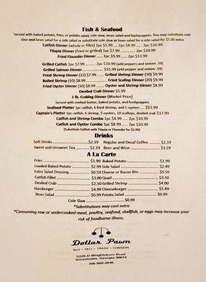 Menu as of 3/18/22