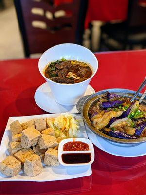 Beef noodle soup, stinky tofu and eggplant vermicelli