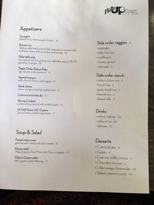 Soft opening dinner menu