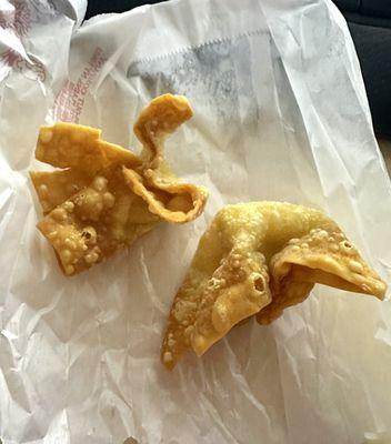 Very good crab Rangoon. Thinner than normal egg roll wrappers.