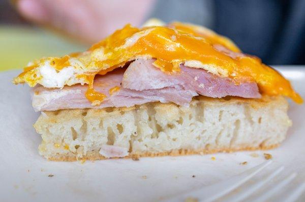 Egg Cheese & Ham Crumpet cross-section