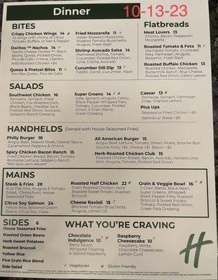 New dinner menu. Breakfast menu remains the same as already posted.