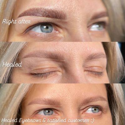 Eyebrows Permanent Makeup: right after and healed