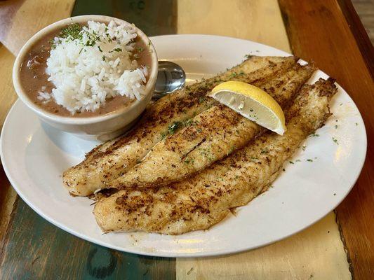 Grilled Catfish, includes a Side Salad, and choice of side. My choice was Red Beans & Rice.