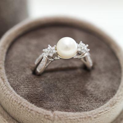 Pearl Diamond Ring 14K White Gold