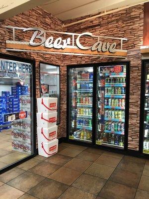 Extensive beer selection with a walk-in cooler.