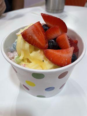 Watermelon whipped and Pineapple Dole whipped with fresh fruits and mochi. So good.